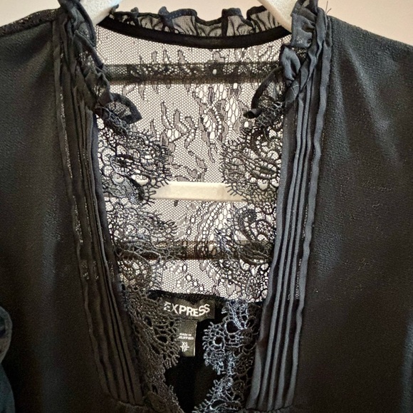 Black Lace Trim Blouse - Picture 3 of 3